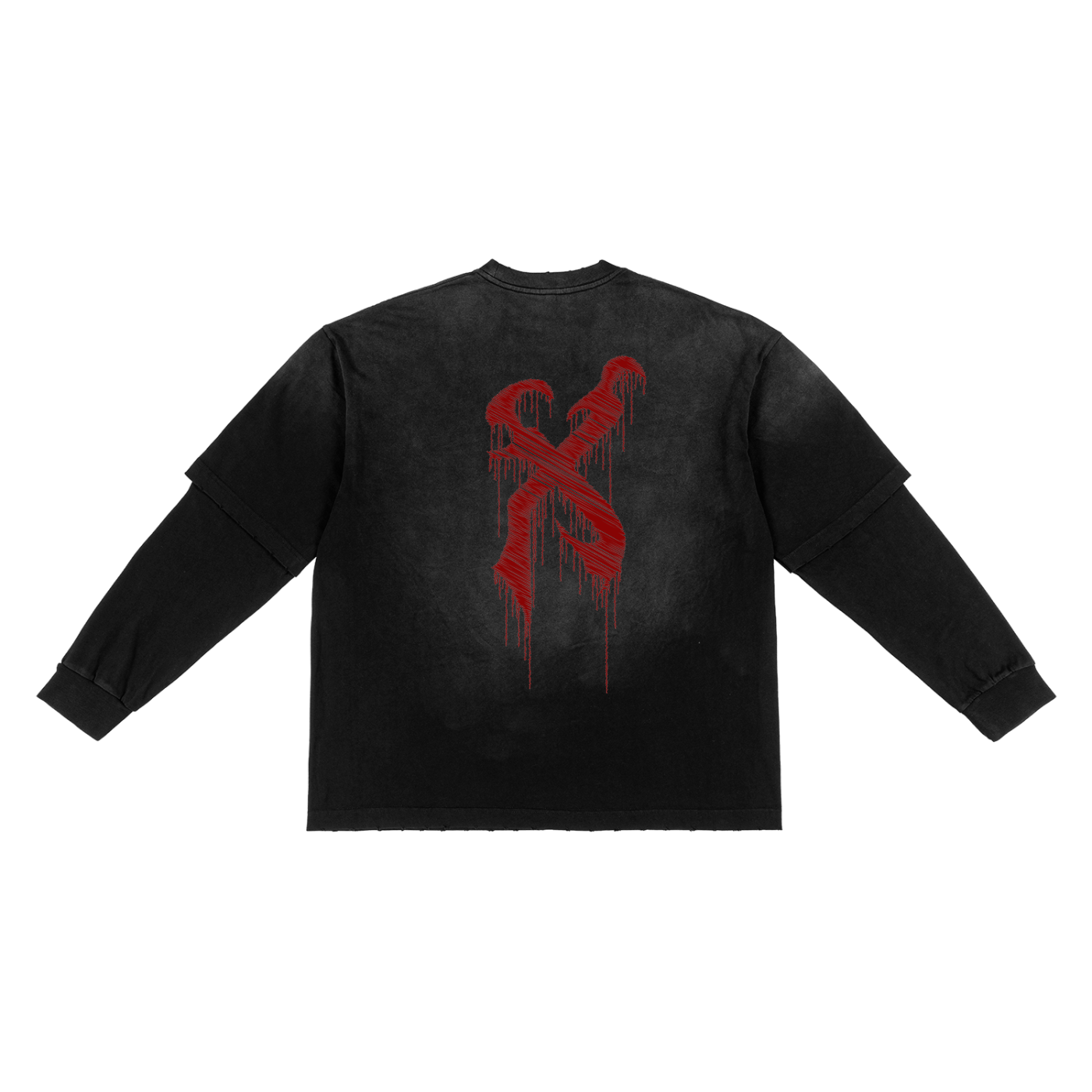 Blood Sunfade Hand-Frayed Faux Longsleeve T-Shirt