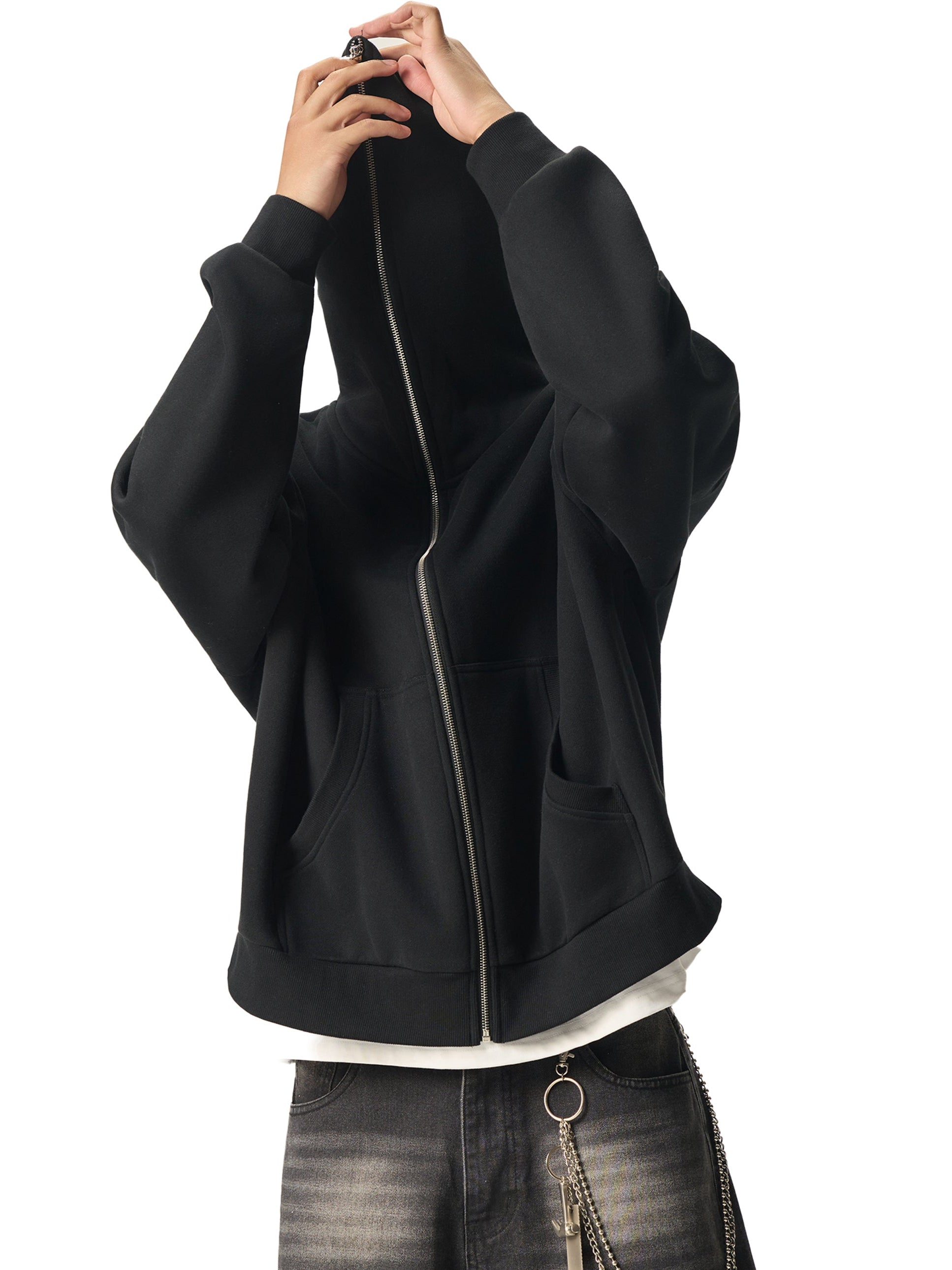 Fleeced Full-Zip Boxy Hoodie